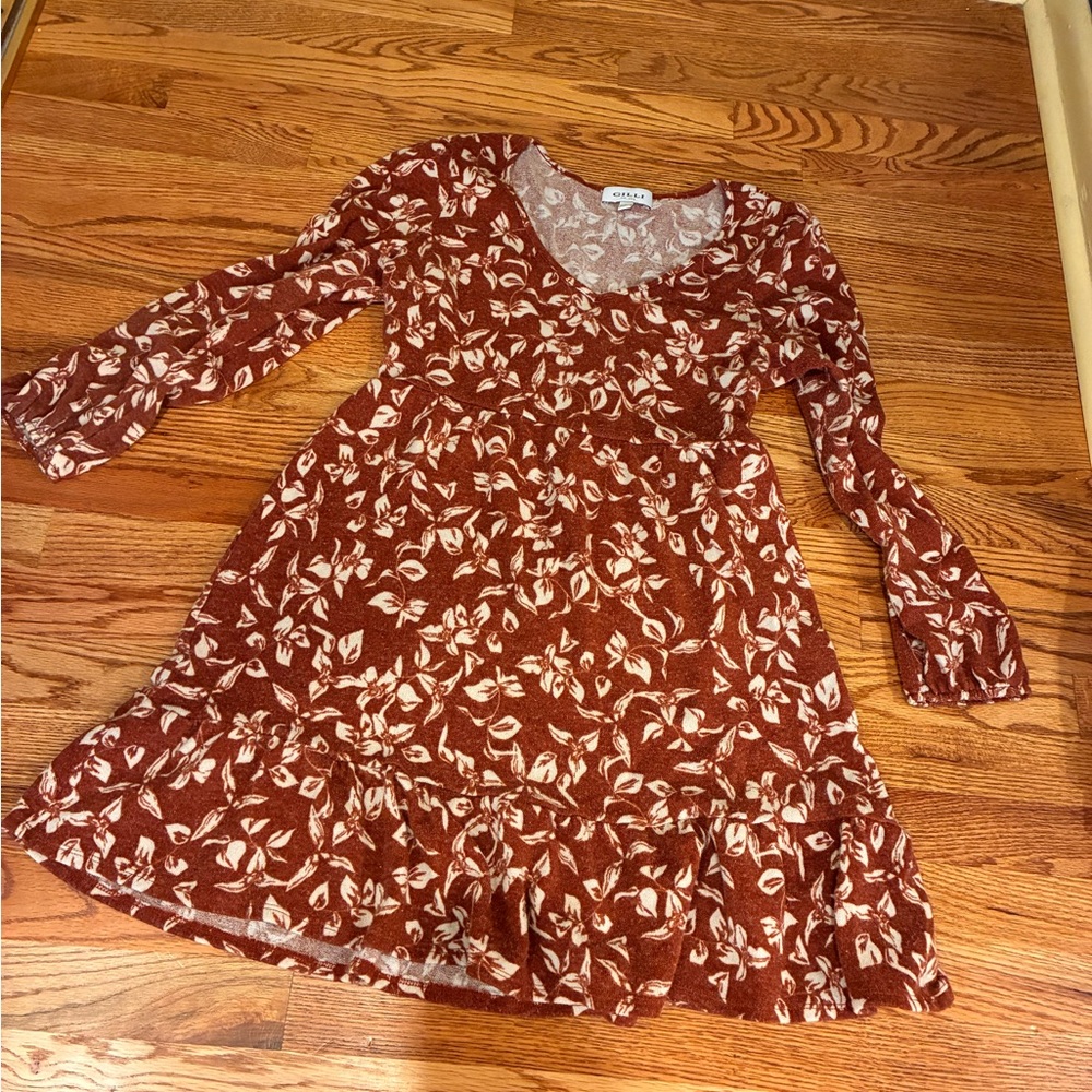 Gilli Burgundy Floral Long Sleeve Dress